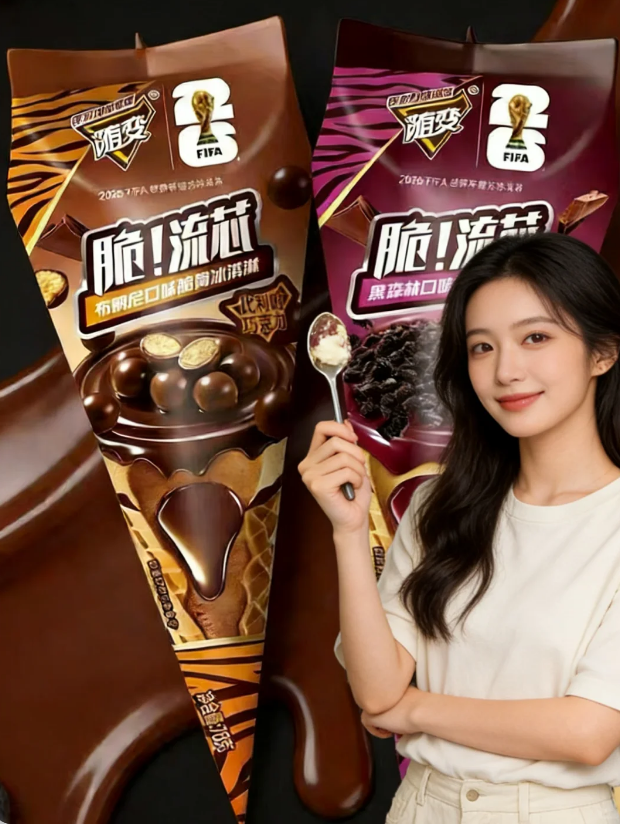 随变脆！双享草莓巧克力口味脆筒冰淇淋